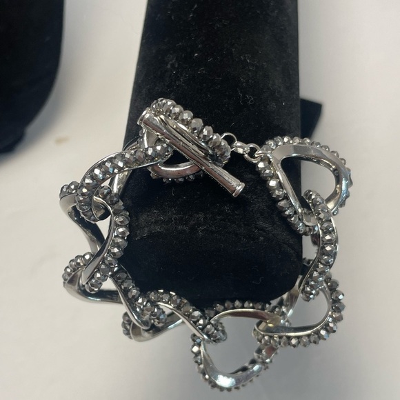 Kenneth Cole Silver Link Bracelet with Clear Rhinestones - Picture 2 of 5